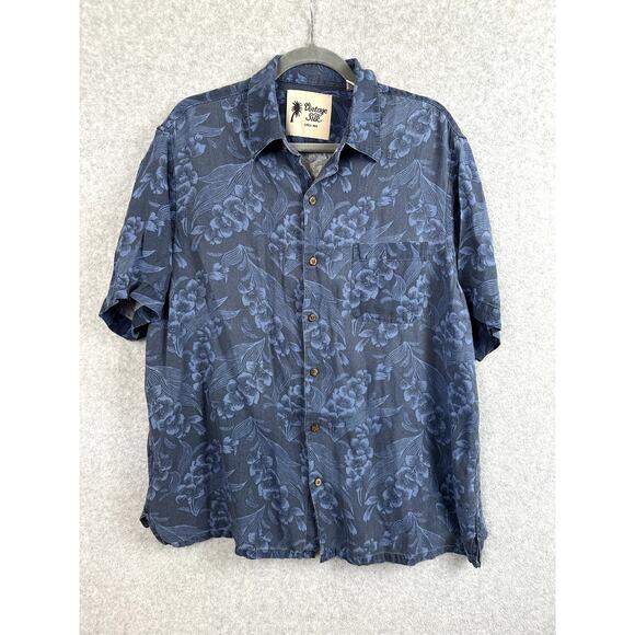 Vintage Silk Circa 1969 Button Down Men's XL Blue Short Sleeve Hawaiian Linen - Picture 1 of 11